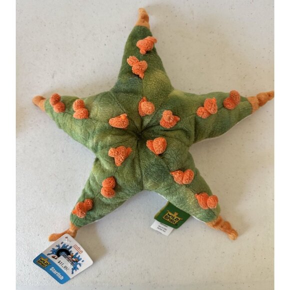 2 Wild Republic stuffed starfish plush realistic TAG green orange 2014 Cuddlekin - Picture 10 of 16